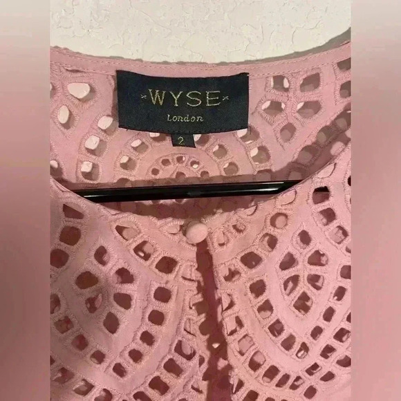 WYSE London Pink Open Embroidery Long Sleeve Blouse Shirt Top Sz 2 - Picture 4 of 8